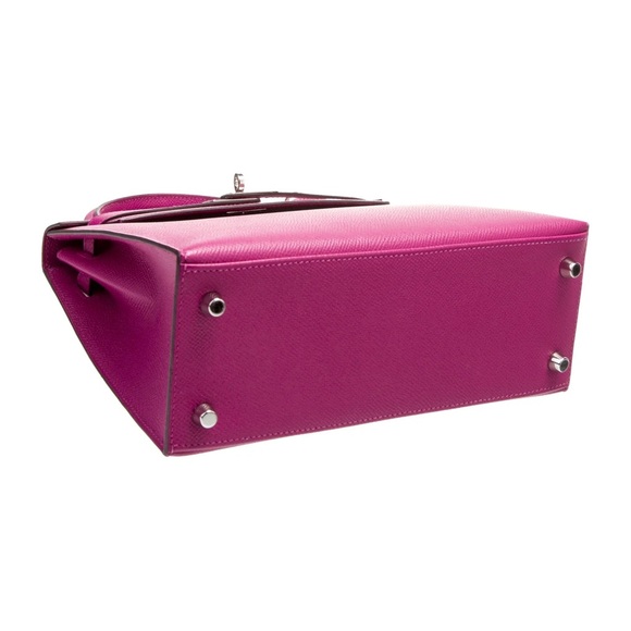 HERMÈS Epsom 25 Kelly II Sellier PHW Rose Pourpre Purple Fuchsia Pink Bag EUC - Picture 6 of 7